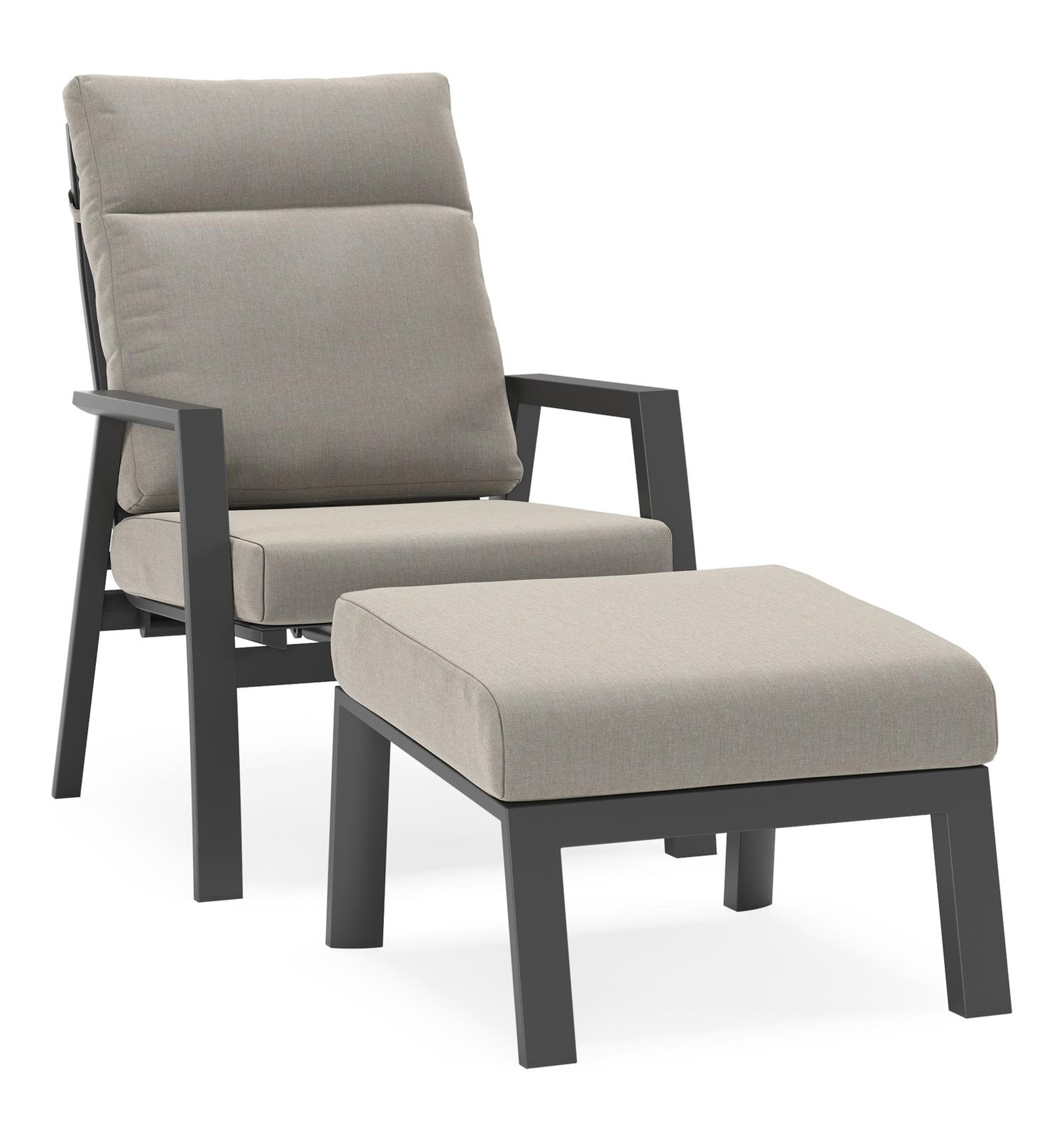 Fauteuil de jardin Mismo en aluminium noir avec coussins en weather+ softtouch gris