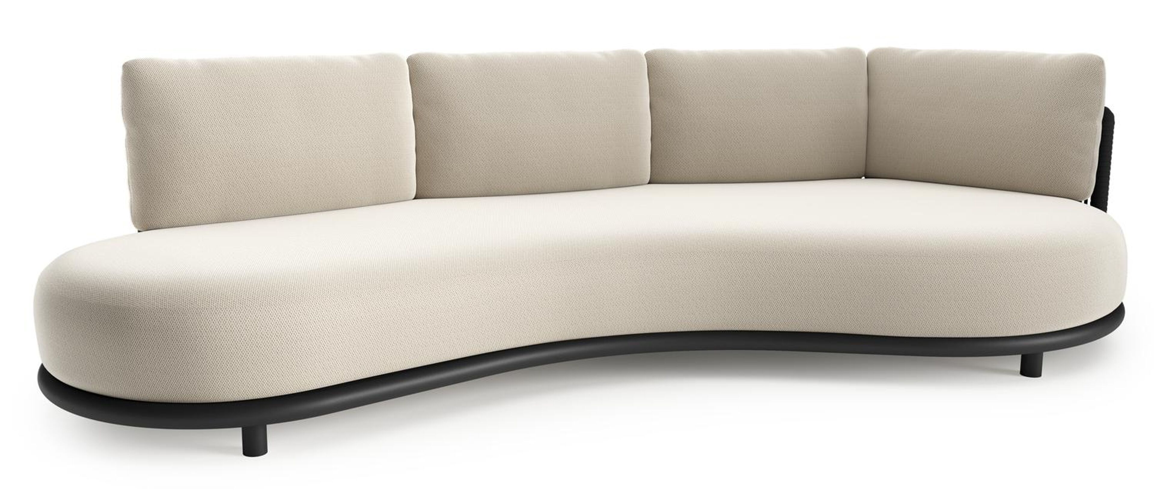 Lomano loungebank in zwart aluminium en zwart verticaal geweven luxe vlakke rope met lopi marble all weather sunbrella® luxe kussen