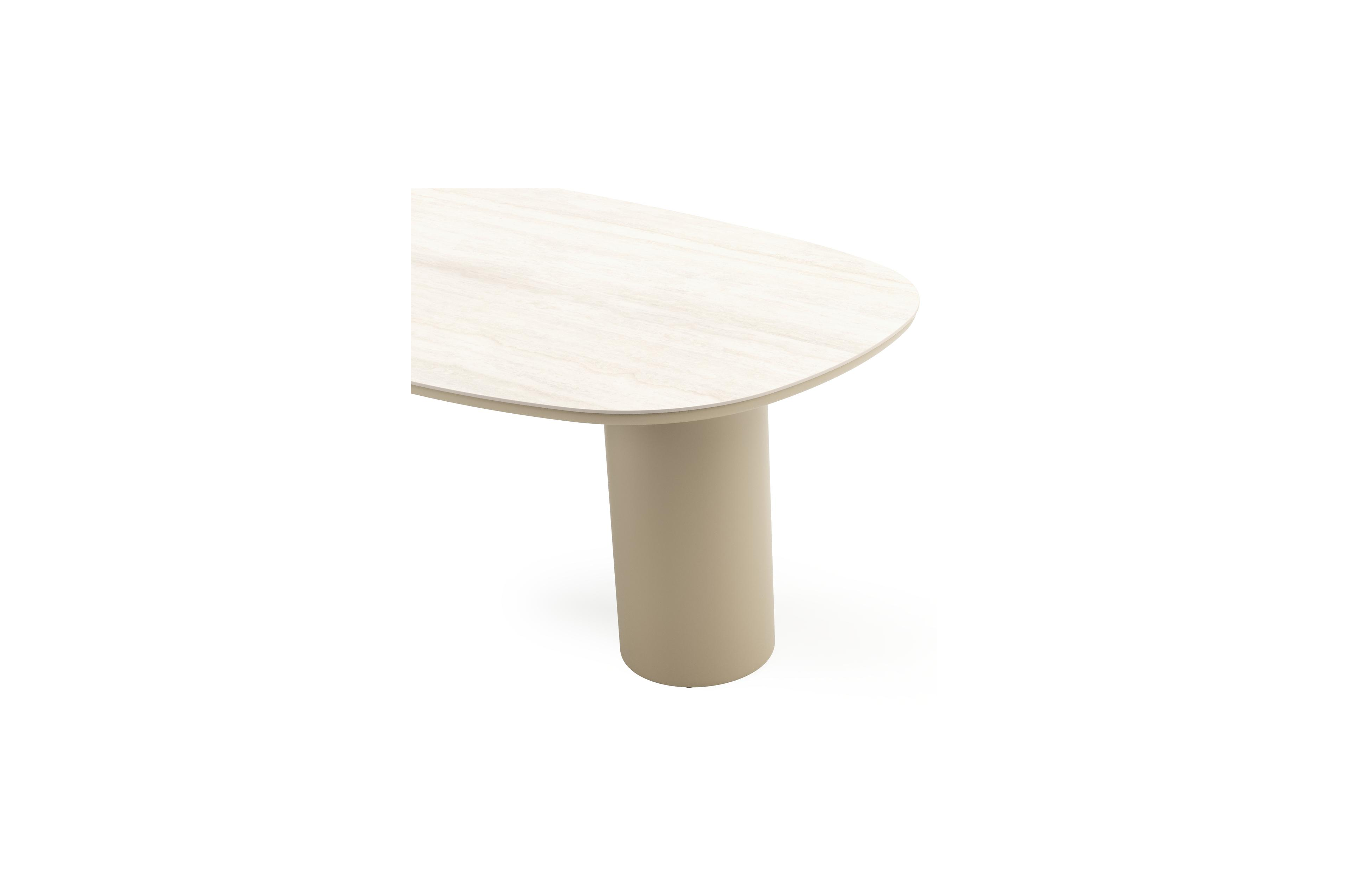 Amico tuintafel bombo in beige aluminium en volkeramiek Travertino Bianco - L 210 x B 110 x H 73.5 cm