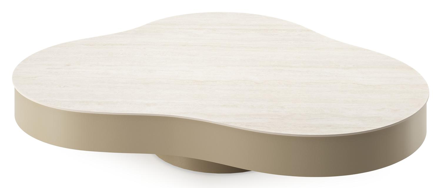 Table de basse Lomano cloud en aluminium beige et céramique pleine Travertino Bianco - Lg. 131 x Lrg. 108 x Haut. 25 cm