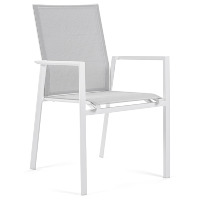 Cirello stapelbare tuinstoel in wit aluminium en grijs textilene