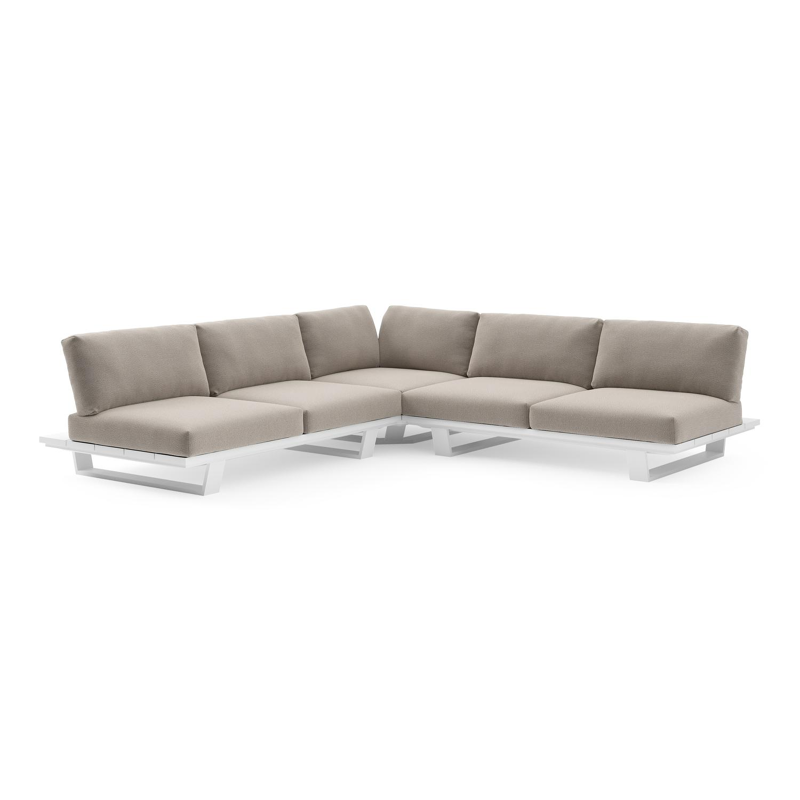 Pagino loungehoek in wit aluminium met savane coconut all weather sunbrella® luxe kussen