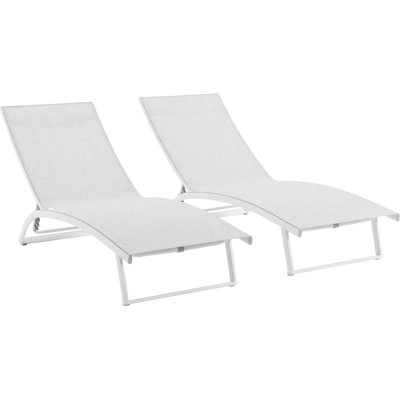 Ensemble de 2 chaises longues réglables Calvia en aluminium blanc avec textilène gris