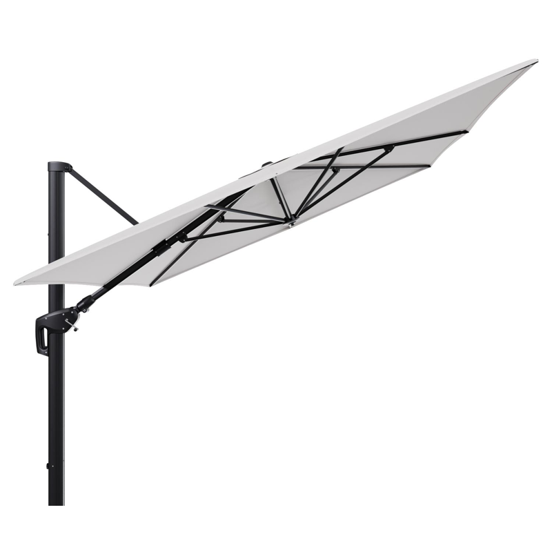 Parasol pendant Minore avec fonction tilt en aluminium noir et toile de parasol en All Weather Solica Ego Eggshell  - Lg.1 400 x Lg.2 300 cm (sans pied de parasol)