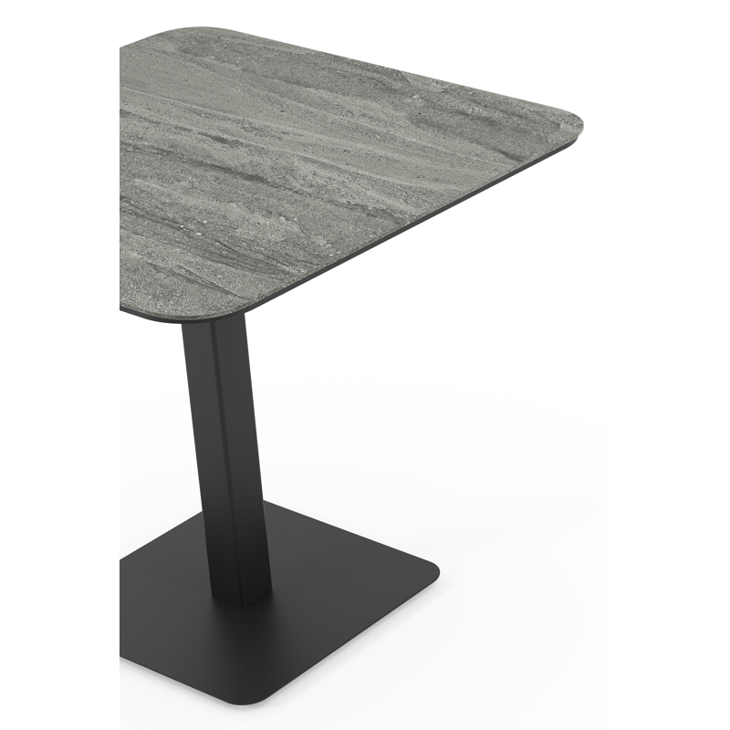 Fano kantelbare tuintafel vierkant afgerond in zwart aluminium en volkeramiek aspen grey - L 80 x B 80 x H 72.5 cm