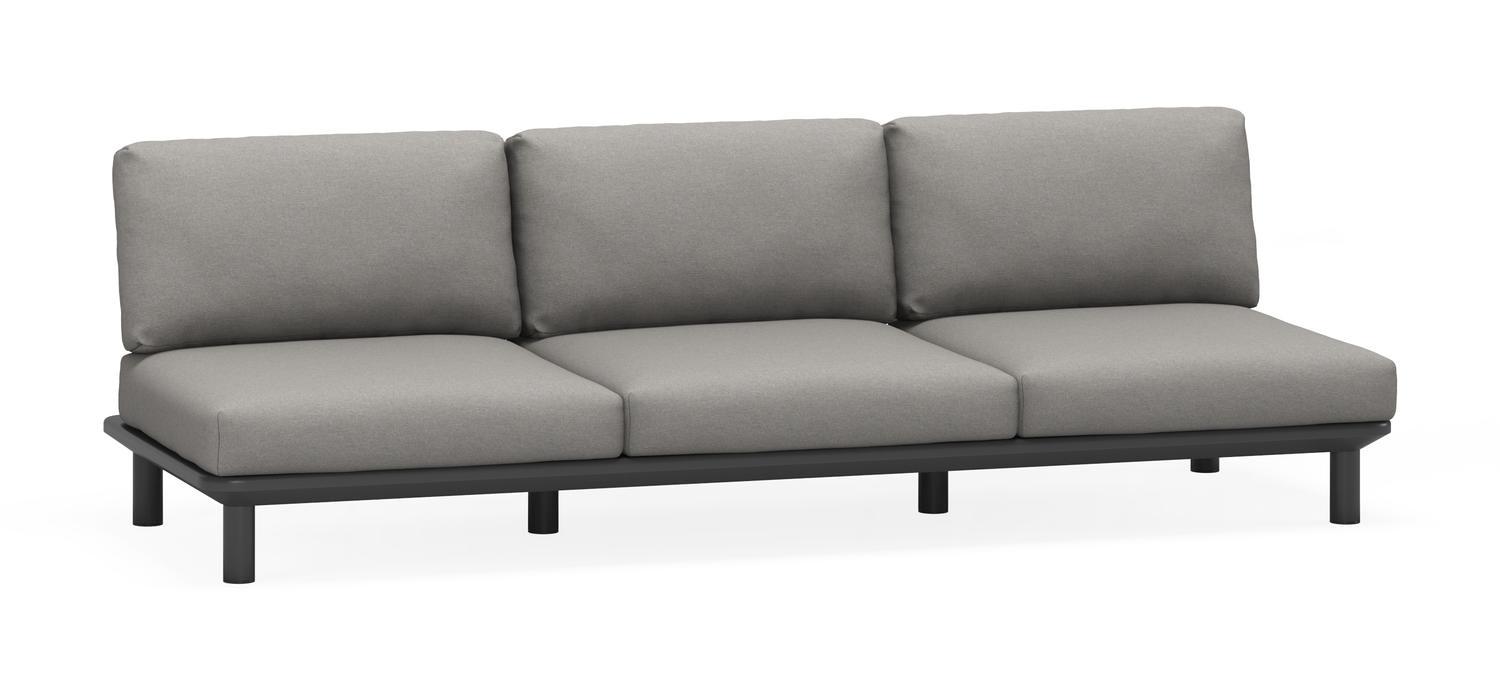 Fano loungebank 3-zit in zwart aluminium met grijs weather+ softtouch kussen