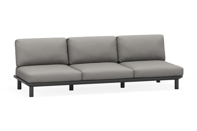 Fano loungebank 3-zit in zwart aluminium met grijs weather+ softtouch kussen