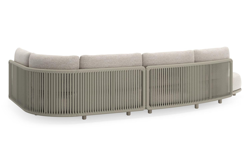 Lomano loungehoek in beige aluminium en beige verticaal geweven luxe vlakke rope met Tundra Sand all weather sunbrella® luxe