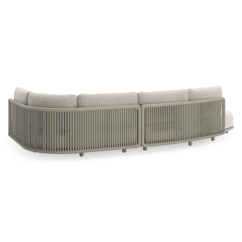 Lomano loungehoek in beige aluminium en beige verticaal geweven luxe vlakke rope met Tundra Sand all weather sunbrella® luxe