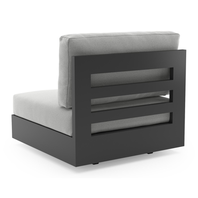 Como loungestoel in zwart aluminium met natte grey chine all weather sunbrella® luxe kussen