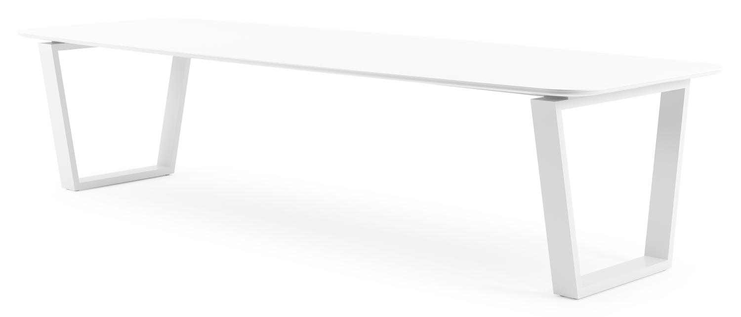 Table de jardin Pagino en aluminium blanc et céramique pleine arctic white - Lg 315 x Larg. 115 x H 74 cm