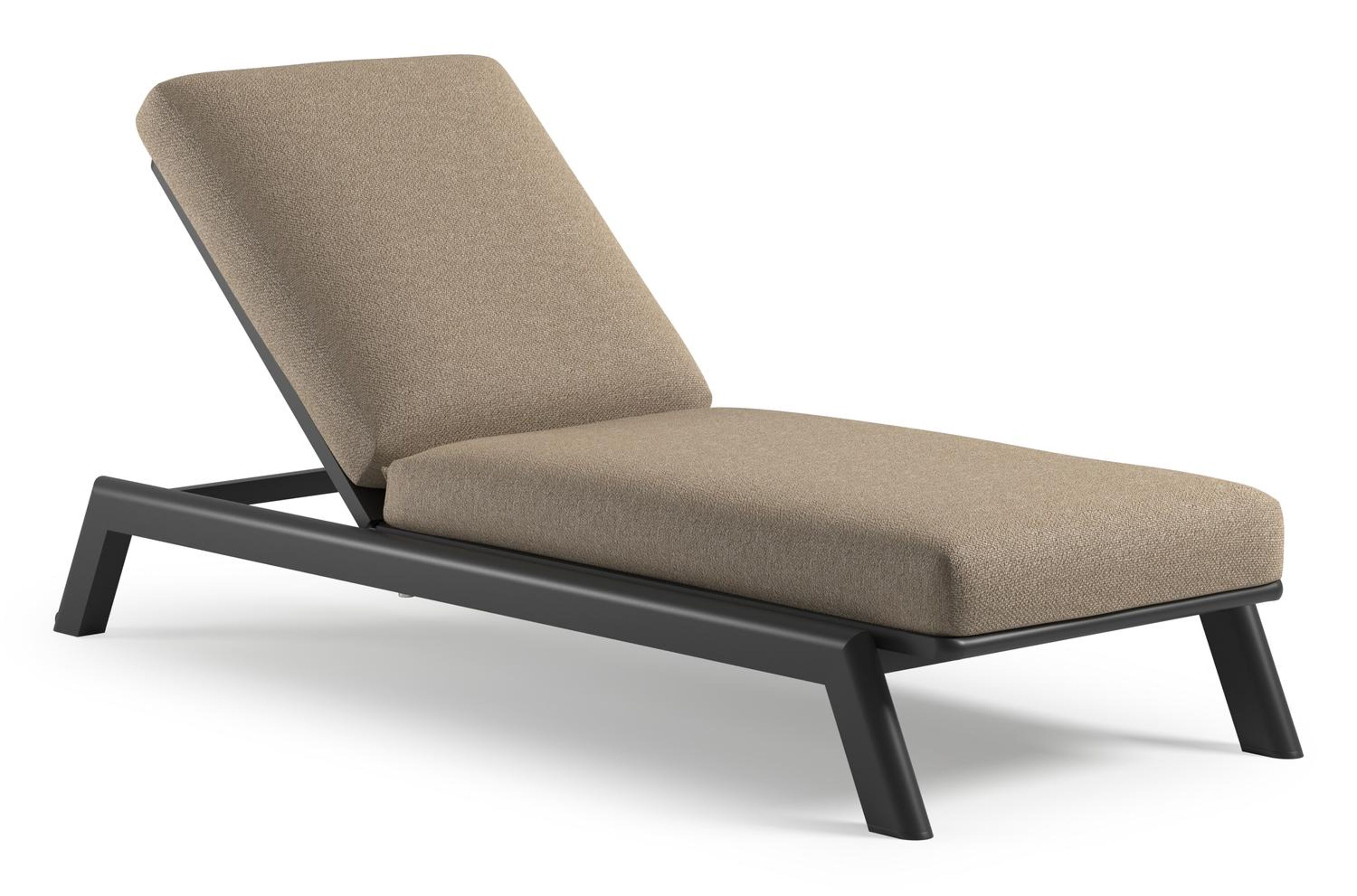 Chaise longue réglable Cirello avec système de pompe en aluminium noir et coussin en all weather Cosytica madagascar oak