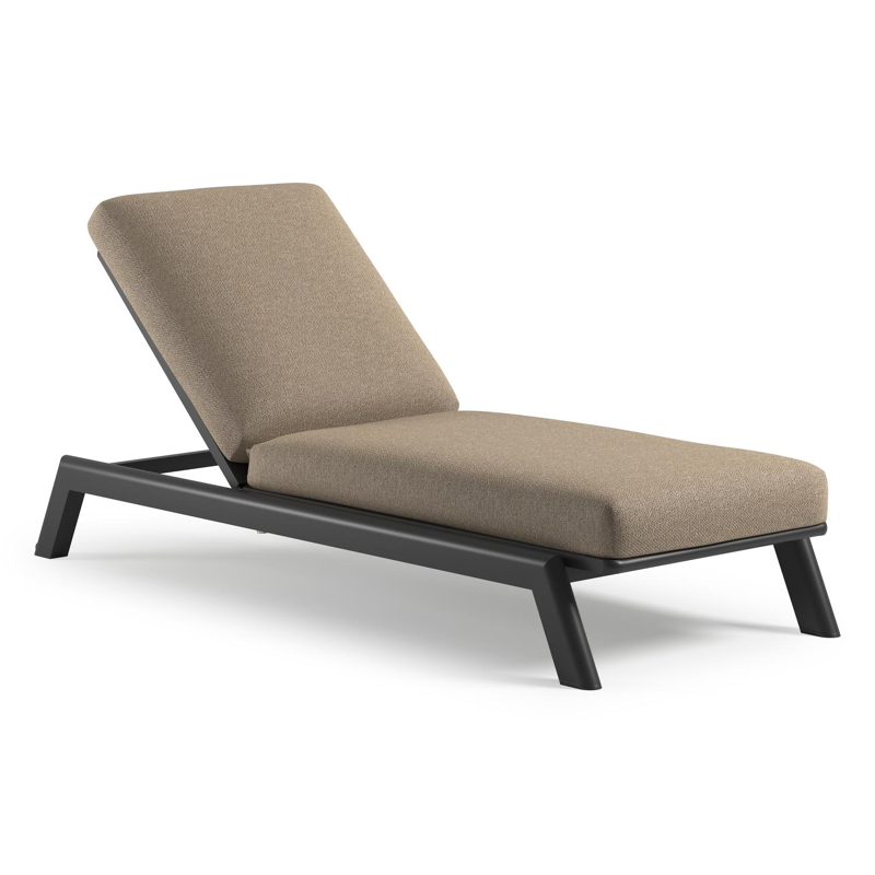 Chaise longue réglable Cirello avec système de pompe en aluminium noir et coussin en all weather Cosytica madagascar oak