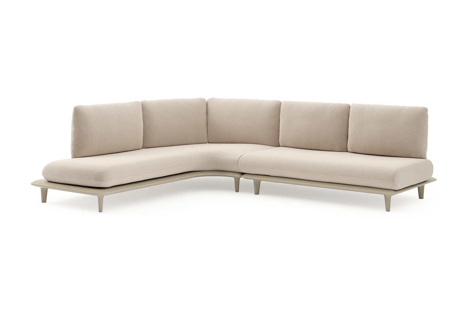 Salon de jardin d'angle Bomero en aluminium beige et coussins en all weather sunbrella® luxe heritage ash