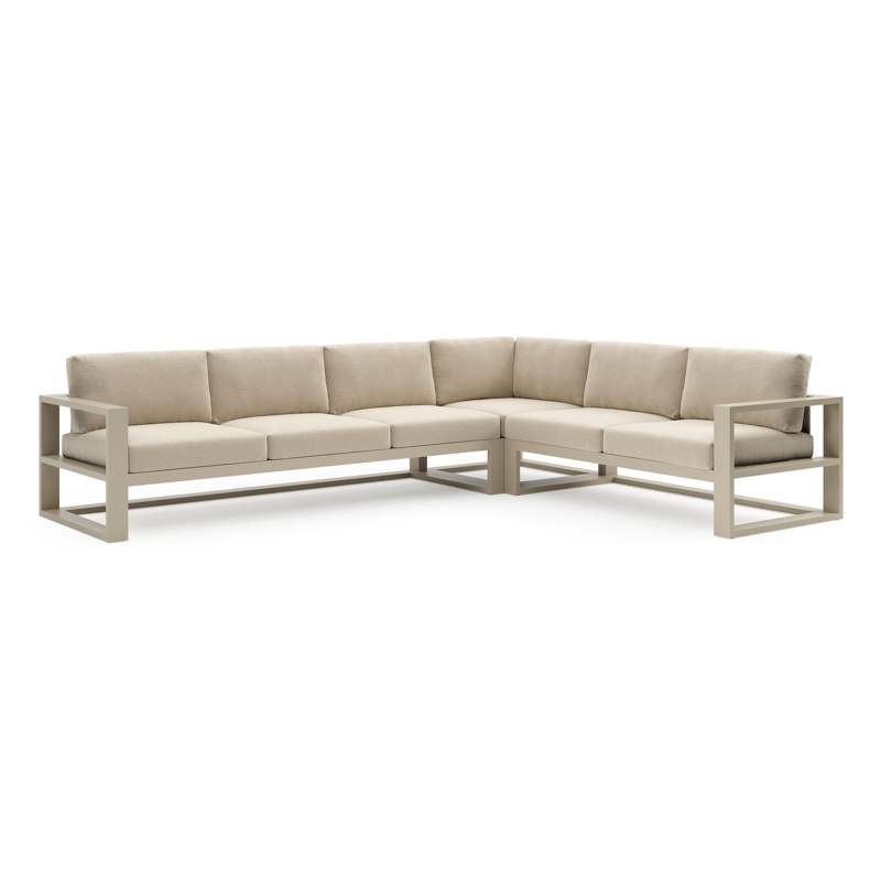 Verato loungehoek in beige aluminium met althea chalk all weather cosytica kussen