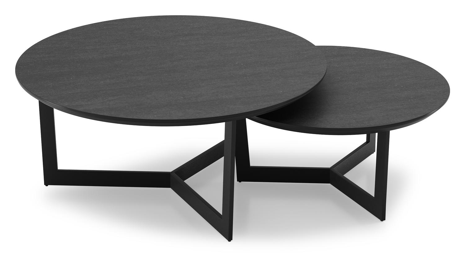 Tables basse Lacrima en aluminium noir et céramique pleine basalt black - Dia. 85/65 x H 35/30 cm