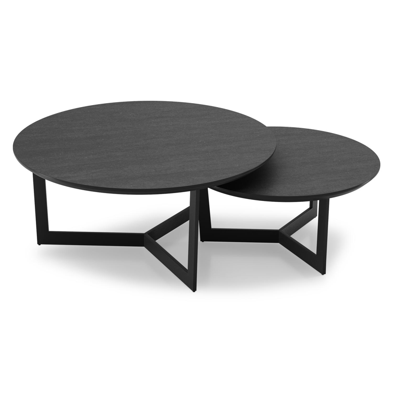 Lacrima loungetafels in zwart aluminium en basalt black volkeramiek - Dia. 85/65 x H 35/30 cm