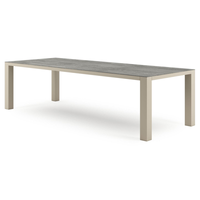 Table de jardin Nano rectangulaire en aluminium beige et céramique pleine Aspen Grey - Lg. 280 x Lrg. 110 x Haut. 75 cm