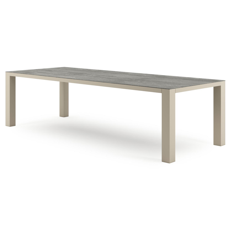 Table de jardin Nano rectangulaire en aluminium beige et céramique pleine Aspen Grey - Lg. 280 x Lrg. 110 x Haut. 75 cm