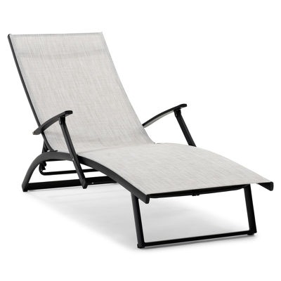 Chaise longue réglable Calvia en aluminium noir avec textilène gris