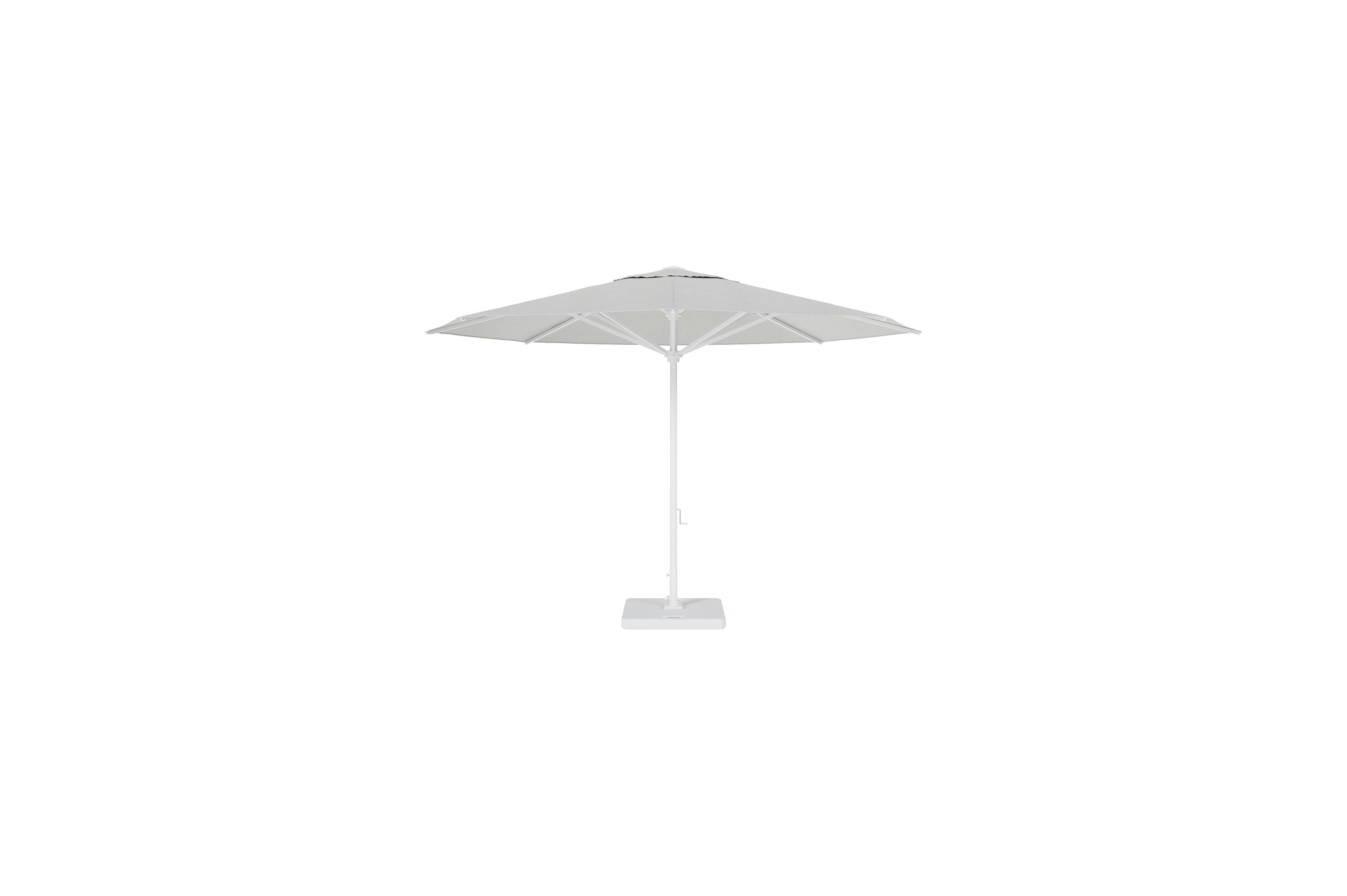 Solino staanparasol in wit aluminium en parasoldoek in All Weather Sunbrella® Premium Grijs - Dia. 400 cm met parasolvoet Lapido 160 kg