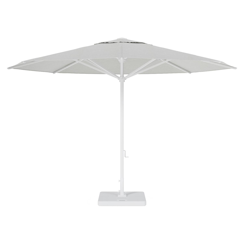 Solino staanparasol in wit aluminium en parasoldoek in All Weather Sunbrella® Premium Grijs - Dia. 400 cm met parasolvoet Lapido 160 kg