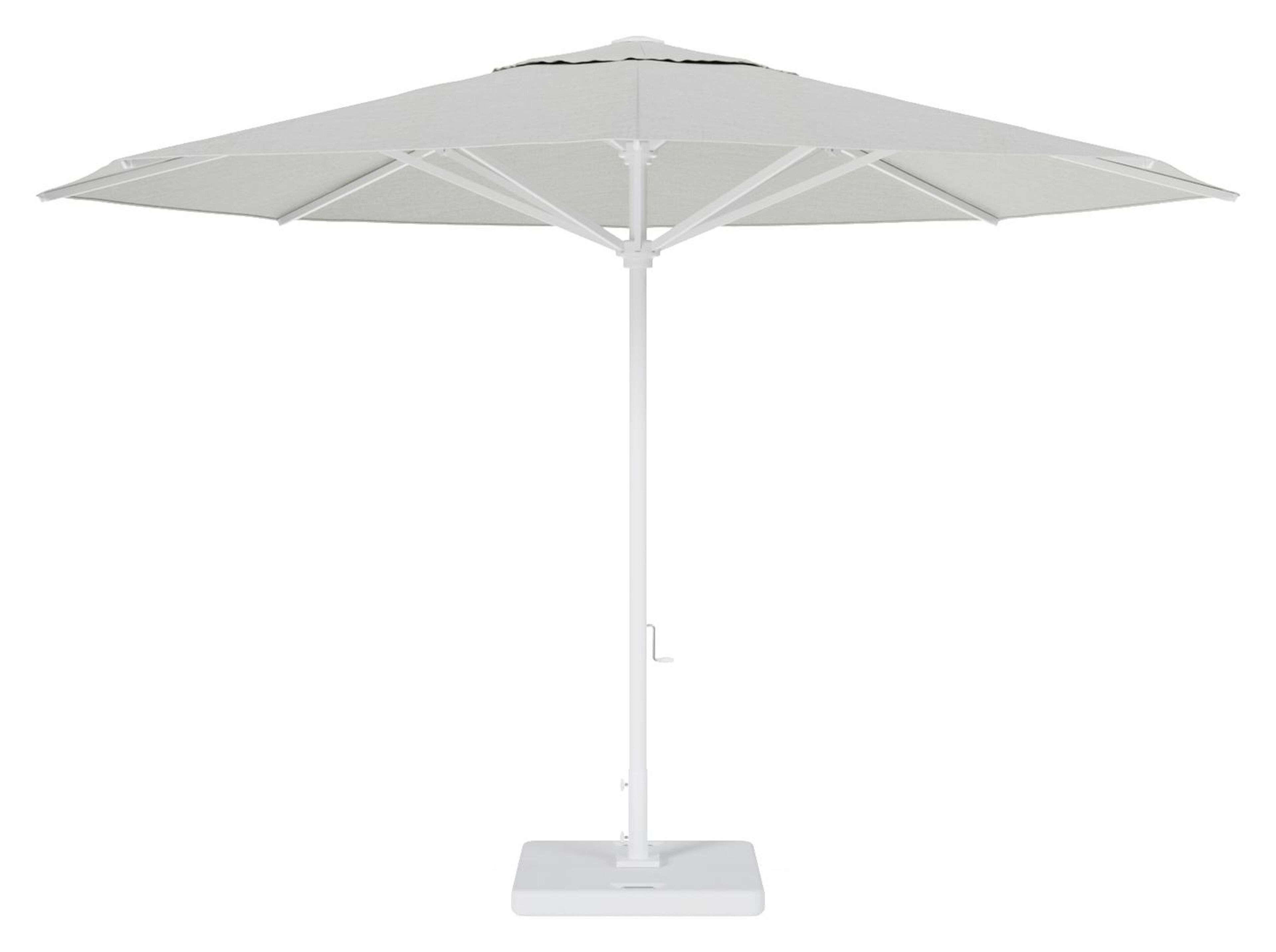 Solino staanparasol in wit aluminium en parasoldoek in All Weather Sunbrella® Premium Grijs - Dia. 400 cm met parasolvoet Lapido 160 kg