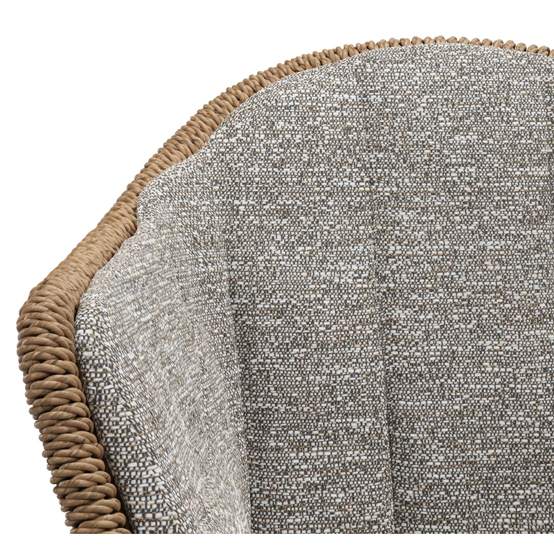 Pagino tuinstoel in wit aluminium en bruin ronde wicker met zitkussen in All Weather Sunbrella® Luxe Tundra Pepper