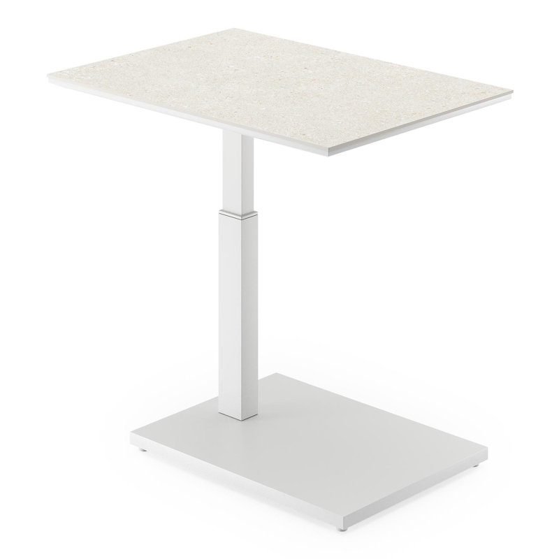 Cirello Pop up loungetafel in wit aluminium en beige volkeramiek - L 70 x B 50 x H 44/66 cm