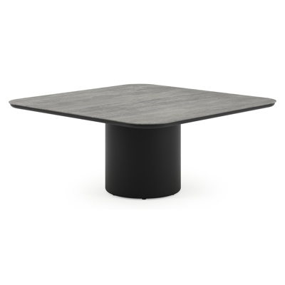 Amico low dining tuintafel afgerond vierkant in zwart aluminium en volkeramiek Aspen Grey - L 148 x B 148 x H 61 cm