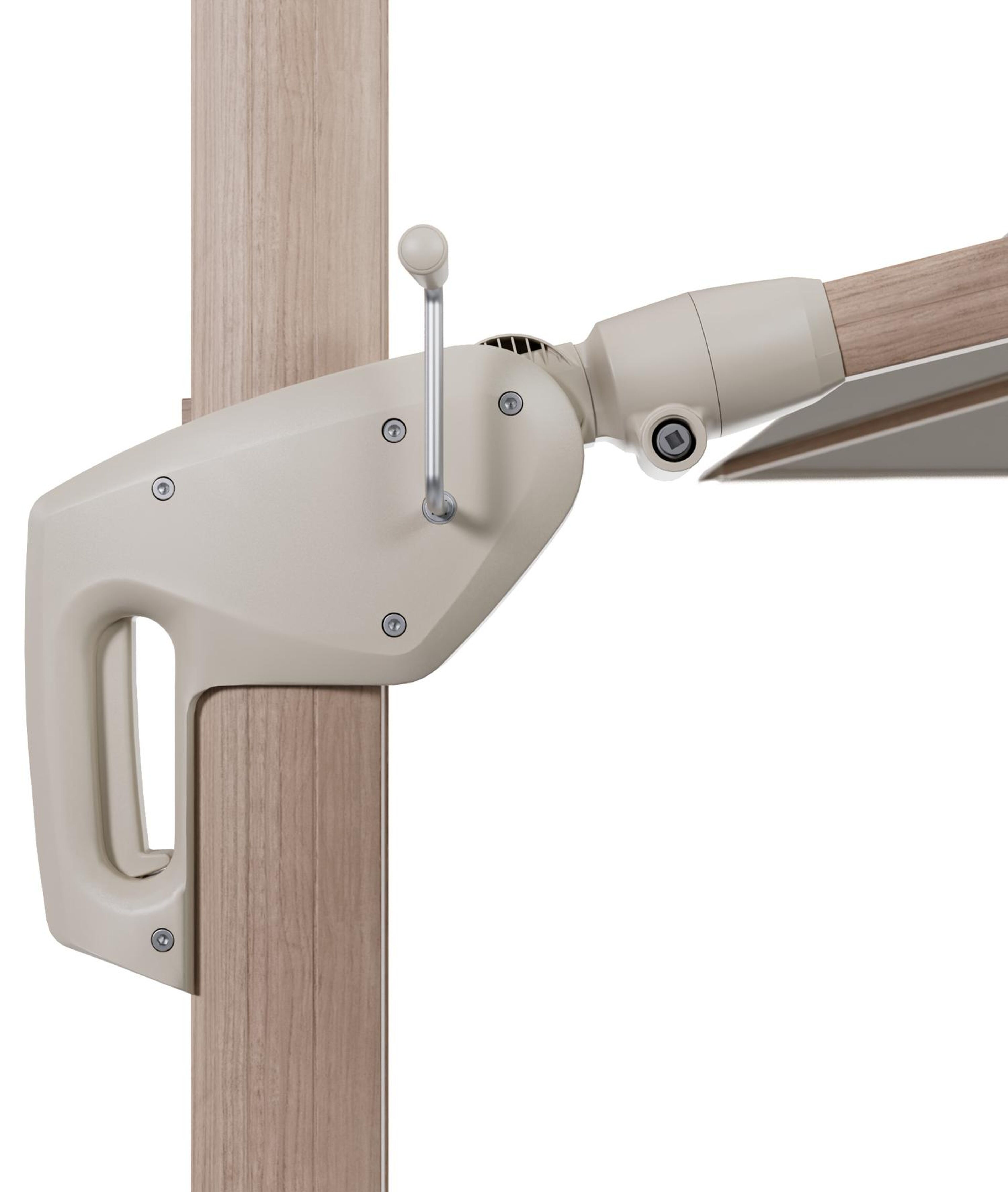 Minore zweefparasol met tiltfunctie in houtlook aluminium en Lopi Marble All Weather Sunbrella® Luxe parasoldoek - L1: 400 x L2: 300 cm (zonder voet)