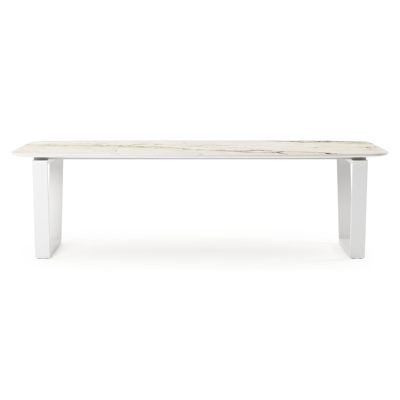 Pagino tuintafel bootvorm in wit aluminium en volkeramiek colorado dunes - L 255 x B 115 x H 73 cm