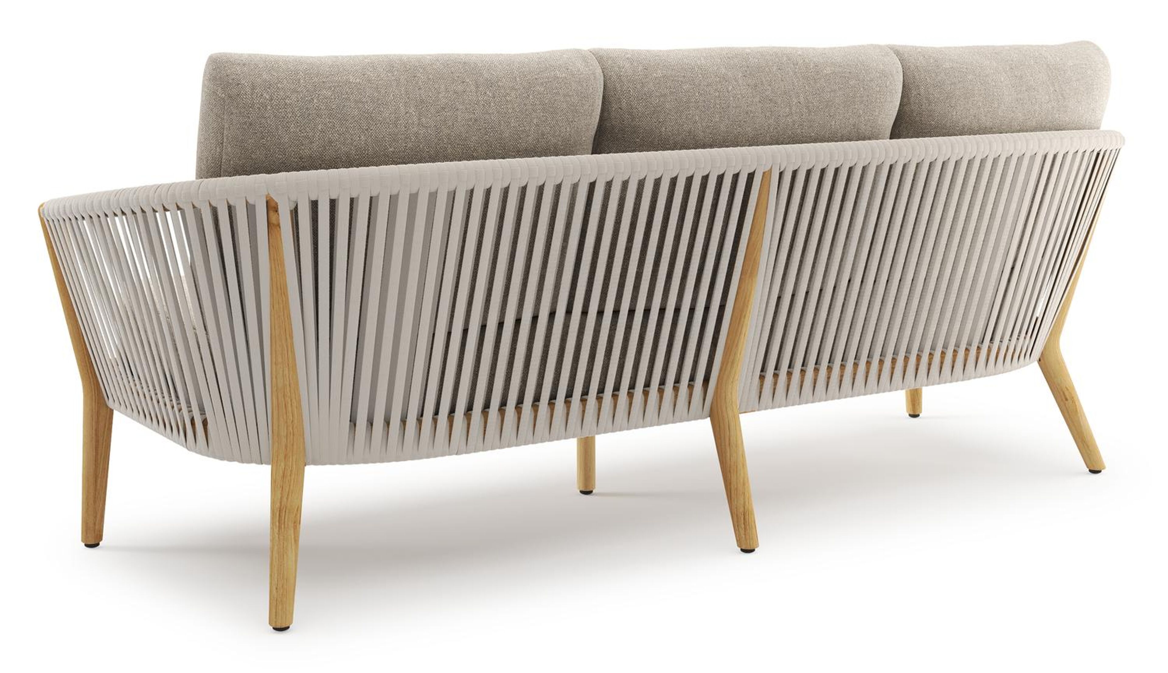 Canapé de jardin Orso en tecken corde luxe plate tissée verticalement beige et coussins en all weather sunbrella® luxe Chartres Pewter