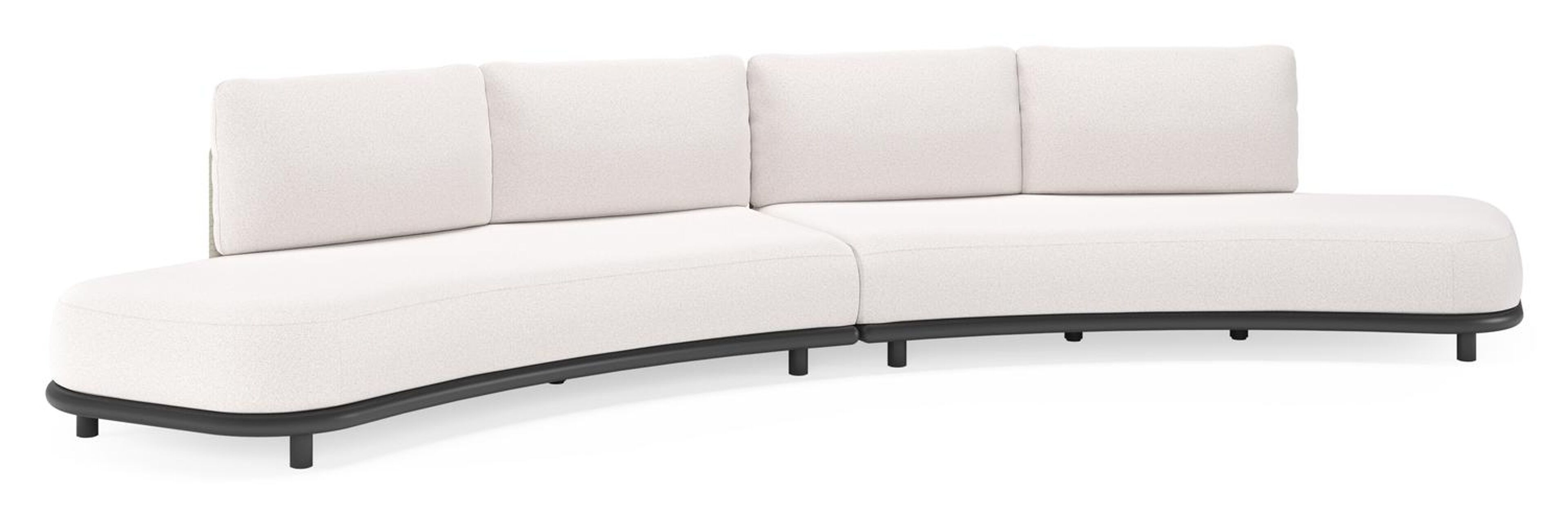 Lomano loungebank in zwart aluminium en beige verticaal geweven luxe vlakke rope met Ego Eggshell all weather solica