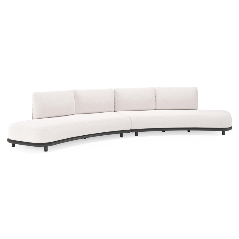 Canapé de jardin Lomano en aluminium noir et corde luxe plate tissée verticalement beige et coussins en all weather solica Ego Eggshell