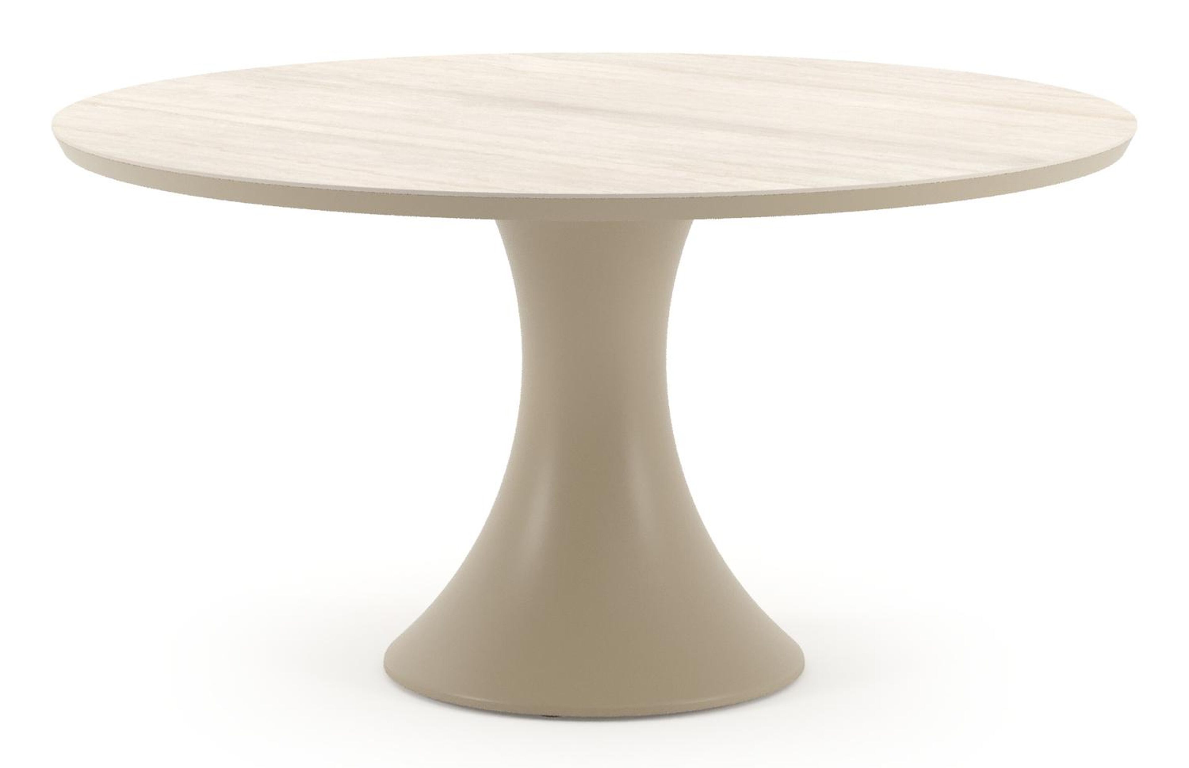 Table de jardin Fano ronde en aluminium beige et céramique pleine Travertino Bianco - Diam. 148 x Haut. 75 cm