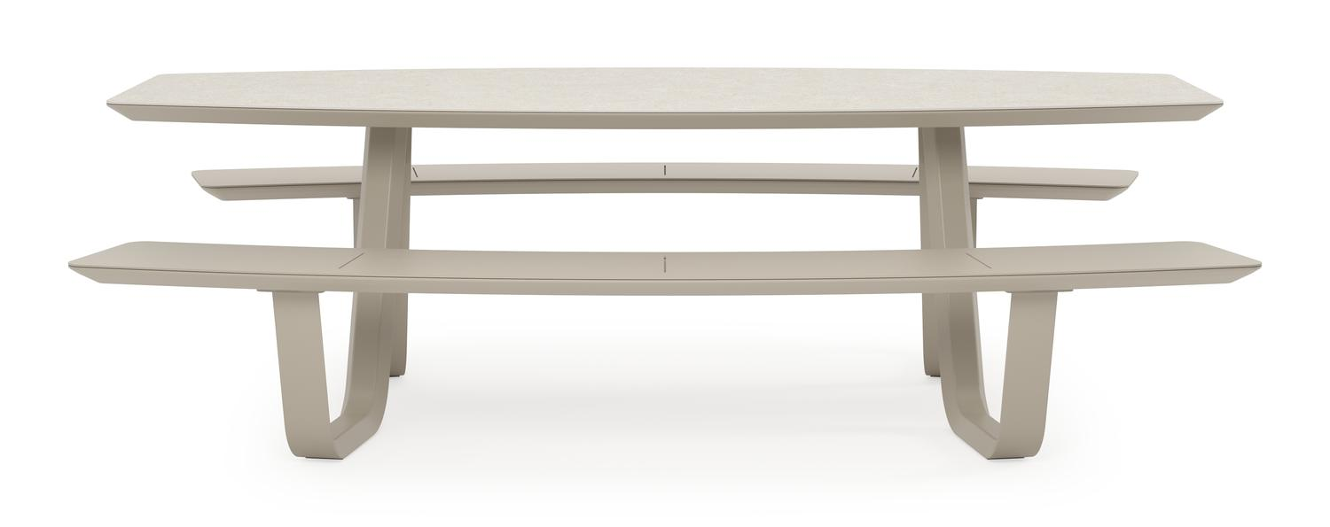 Forno picknicktafel bootvorm in beige aluminium en volkeramiek Shilin - L 240 x B 181 x H 72 cm