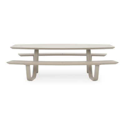 Forno picknicktafel bootvorm in beige aluminium en volkeramiek Shilin - L 240 x B 181 x H 72 cm