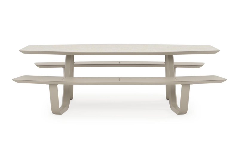 Forno picknicktafel bootvorm in beige aluminium en volkeramiek Shilin - L 240 x B 181 x H 72 cm