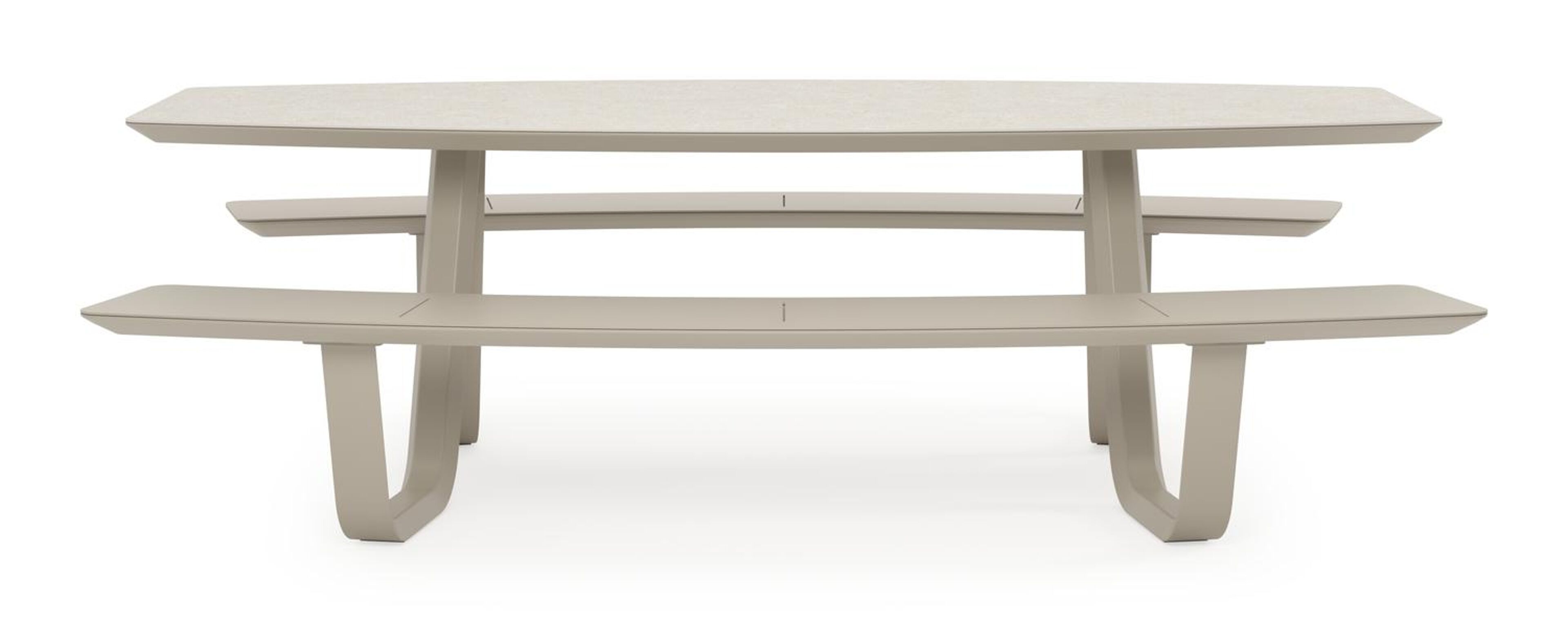 Forno picknicktafel bootvorm in beige aluminium en volkeramiek Shilin - L 240 x B 181 x H 72 cm