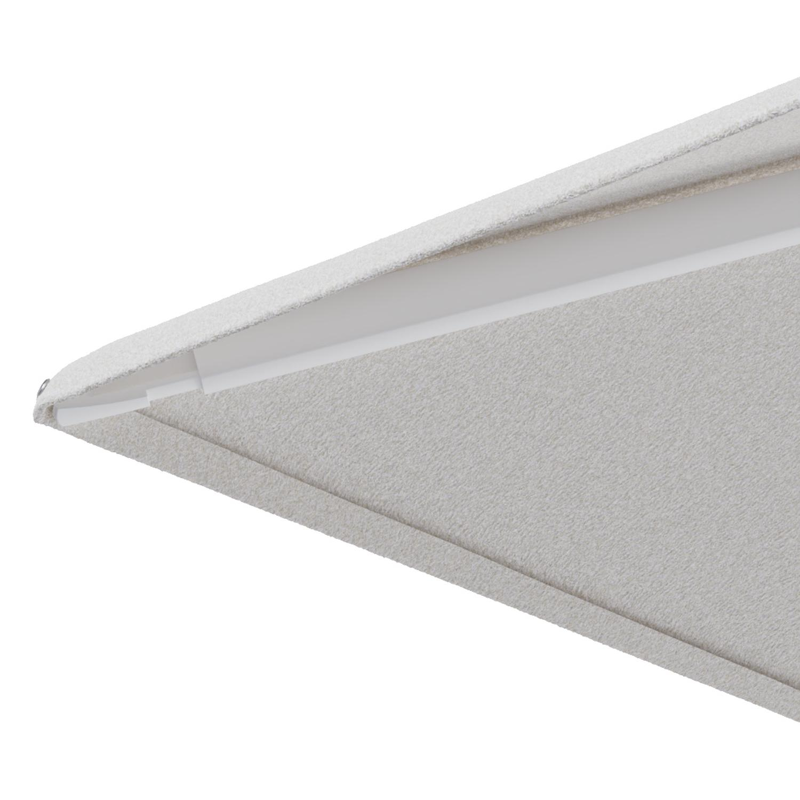 Parasol pendant Minore avec fonction tilt en aluminium blanc et toile de parasol All Weather Sunbrella® Luxe Soul Optik - Lg.1: 280 x Lg.2: 370 cm avec pied de parasol Minore 260 kg avec roulettes