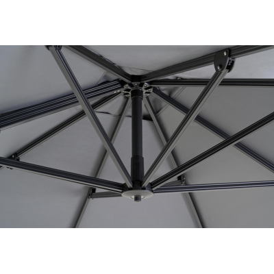 Avola zweefparasol met tiltfunctie in zwart aluminium met grijs polyester parasoldoek - L1: 300 x L2: 200 cm (met voet)