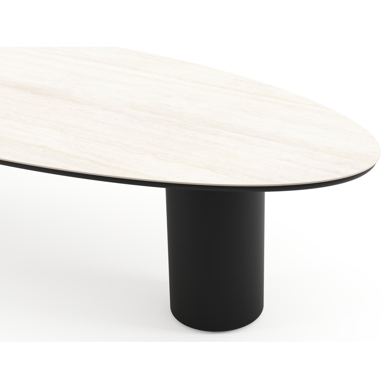 Amico tuintafel ovaal in zwart aluminium en volkeramiek Travertino Bianco - L 320 x B 130 x H 73.5 cm