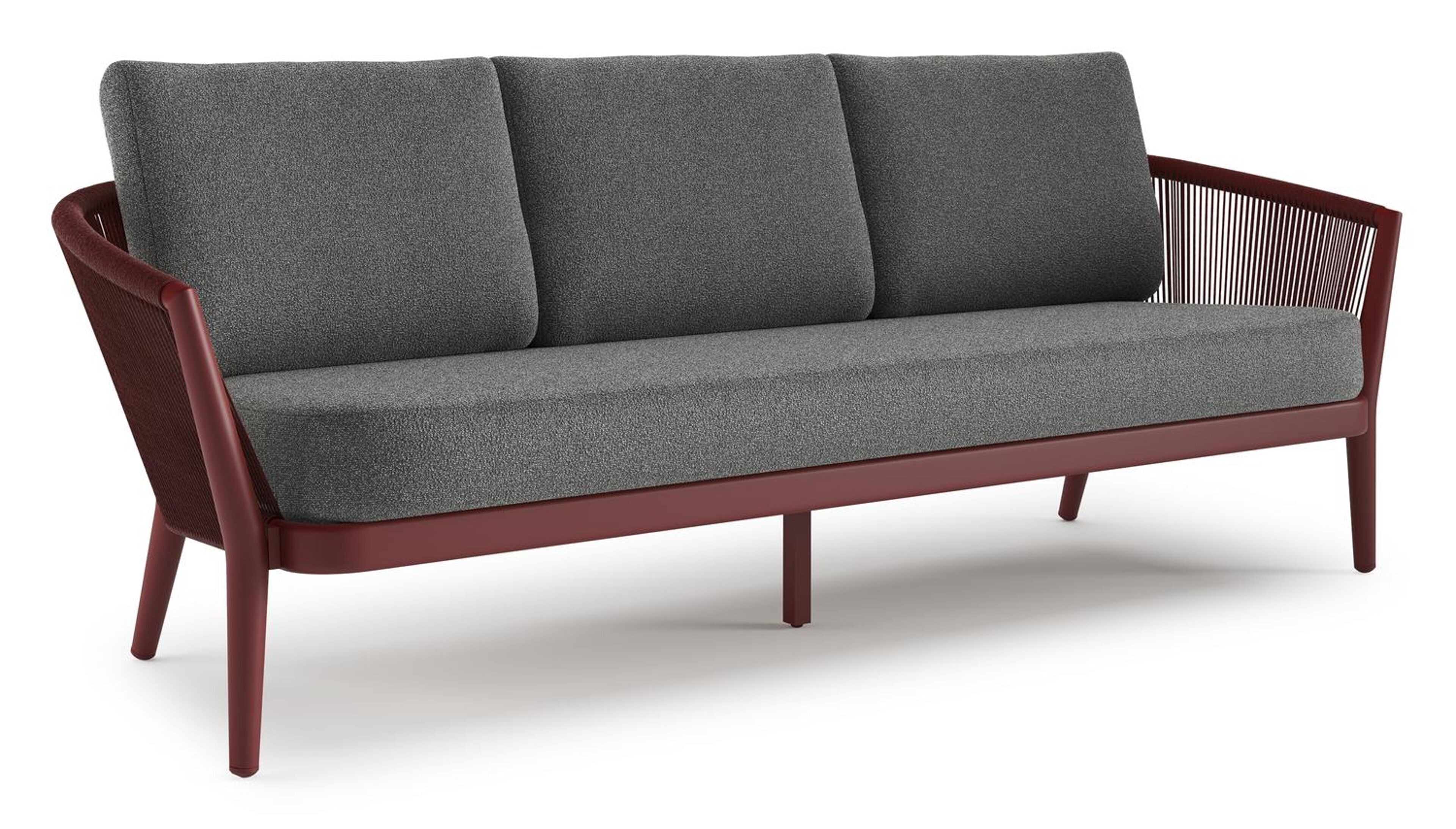 Canapé de jardin Orso en aluminium ruby en corde ronde tissée verticalement ruby et coussins en all weather cosytica Catania Black