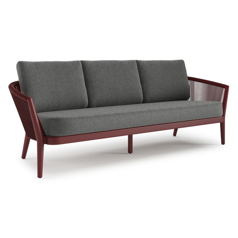 Canapé de jardin Orso en aluminium ruby en corde ronde tissée verticalement ruby et coussins en all weather cosytica Catania Black