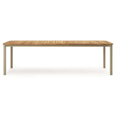 Mira rechthoekige afgeronde tuinset in beige aluminium en teak natural finish met 8 Matera tuinstoelen