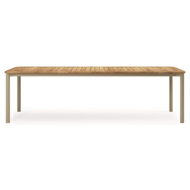 Mira tuintafel rechthoekig afgerond in beige aluminium en teak natural finish - L 270 x B 100 x H 74 cm