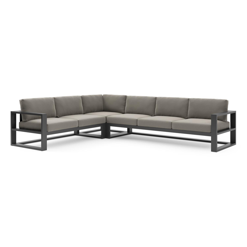 Verato loungehoek in zwart aluminium met lopi charcoal all weather sunbrella® luxe kussen