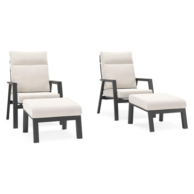 Set van 2 Mismo loungestoelen in zwart aluminium met beige Weather+ Softtouch kussen