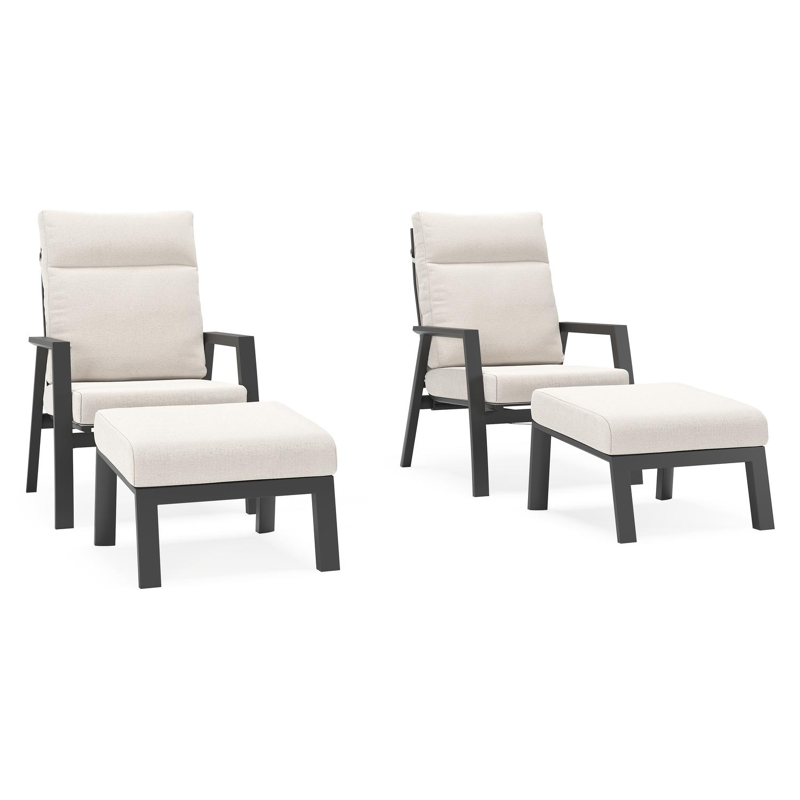 Set van 2 Mismo loungestoelen in zwart aluminium met beige Weather+ Softtouch kussen